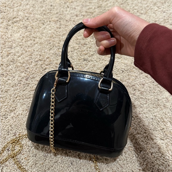 Black Jelly Handbag with Gold Chain - Picture 2 of 5